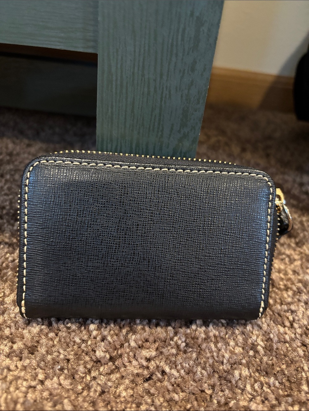 Dooney & Bourke Black Leather Zip Wallet with Gold Logo Plate - Picture 2 of 3